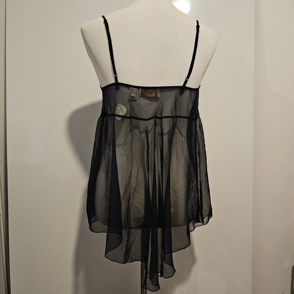 Vintage Victoria's Secret 90s black semi sheer baby doll top Small adj. straps - Picture 8 of 9